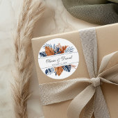 Sticker Rond Mariage de Monstera Bleu Rustique de minuit