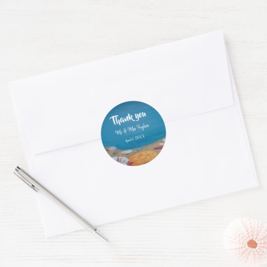 Sticker Rond Mariage de Nautical Beach merci (Enveloppe)