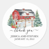 Sticker Rond Mariage de Noël de la grange d'hiver (Devant)