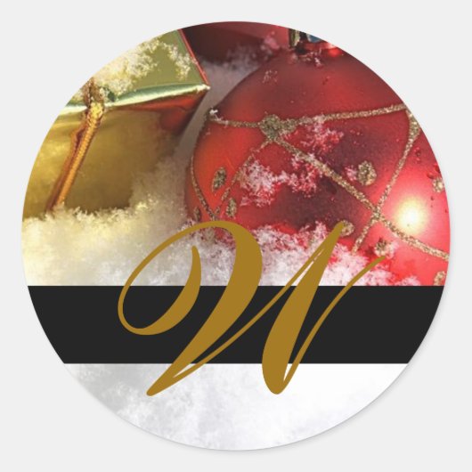 Sticker Rond Mariage de Noël Monogramme Invitation et Favoriser (Devant)