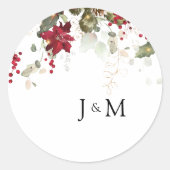 Sticker Rond Mariage de Noël Rouge Poinsettia (Devant)