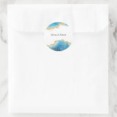 Sticker Rond Mariage de nom personnalisé Abstrait Ocean Gold &  (Sac)