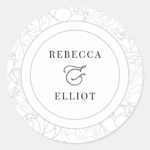 Sticker Rond Mariage de noms de couple noir et blanc simples