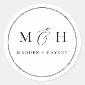 Sticker Rond Mariage de noms de monogramme noir blanc classique (Devant)