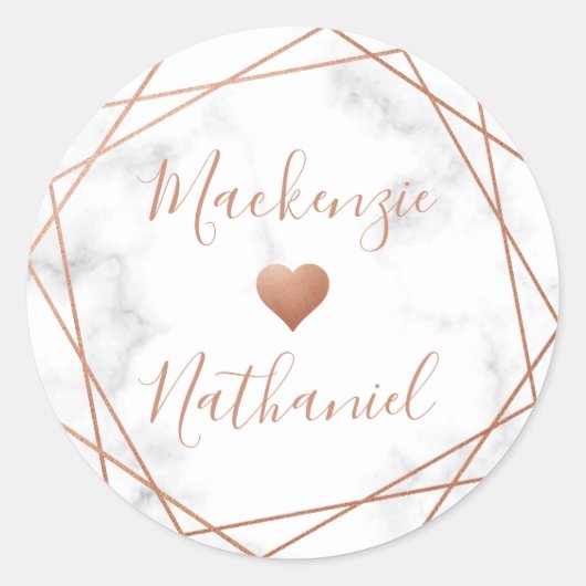 Sticker Rond Mariage de noms personnalisés Coeur de marbre géom (Devant)