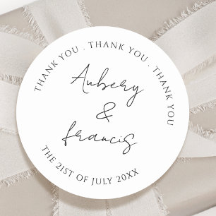 Sticker Rond Mariage de noms personnalisés en noir blanc classi