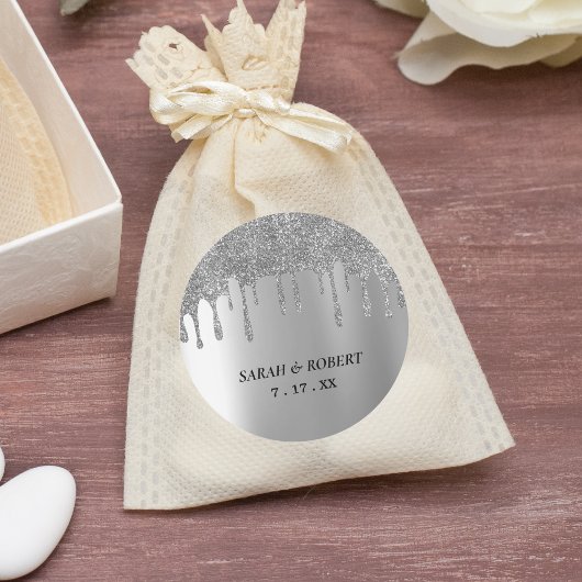 Sticker Rond Mariage de Parties scintillant argent