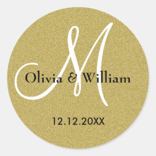 Sticker Rond Mariage de Parties scintillant d'or Monogramme de 