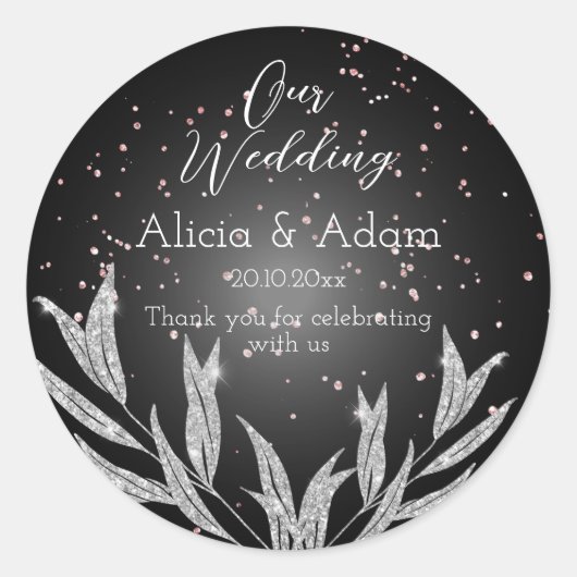 Sticker Rond Mariage de Parties scintillant en or noir, argent (Devant)
