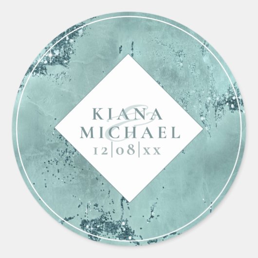 Sticker Rond Mariage de Parties scintillant en pierre ID Turquo (Devant)