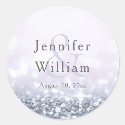 Sticker Rond Mariage de Parties scintillant moderne Silver Purp (Devant)