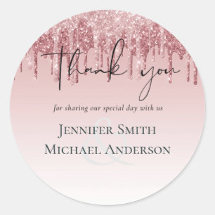Sticker Rond MARIAGE de Parties scintillant rose or Rose