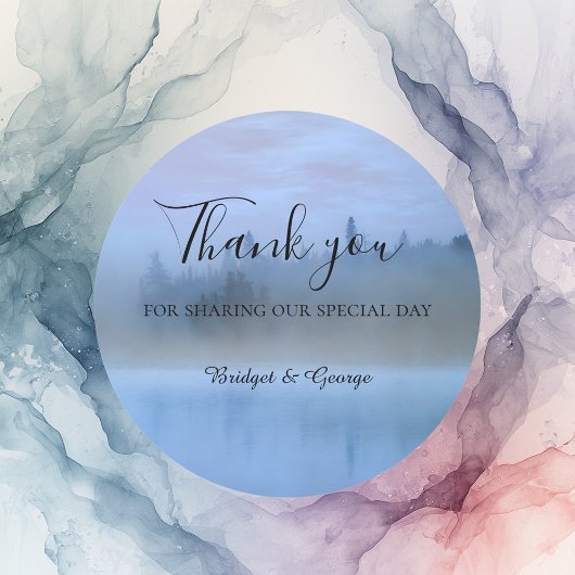 Sticker Rond mariage de paysage forestier bleu poussiéreux