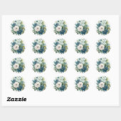 Sticker Rond Mariage de pivoines botaniques turquoises (Feuille)