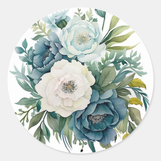 Sticker Rond Mariage de pivoines botaniques turquoises (Devant)