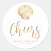 Sticker Rond Mariage de plage côtier or blanc Cheers (Devant)