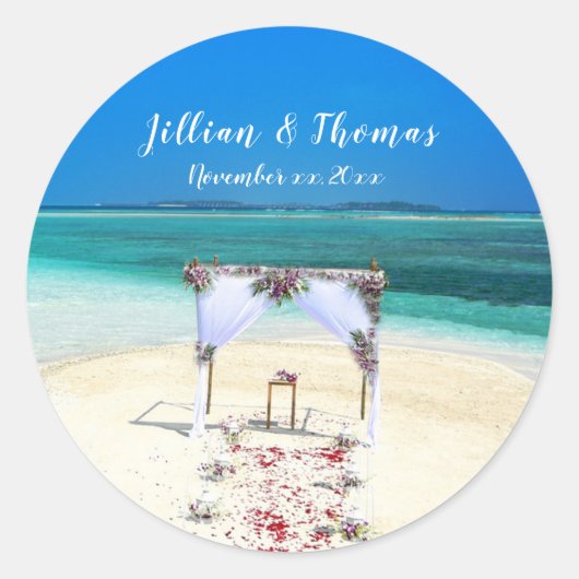 Sticker Rond Mariage de plage de destination (Devant)