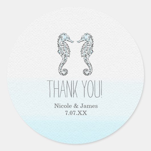 Sticker Rond Mariage de plage élégant à deux hippocampes (Devant)