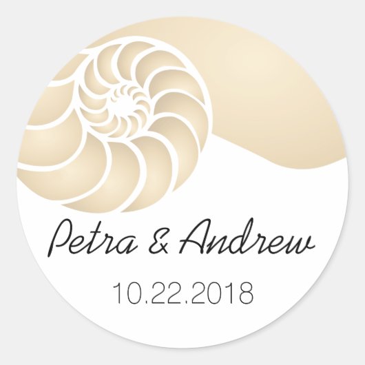 Sticker Rond Mariage de plage en coquille de Nautilus beige (Devant)