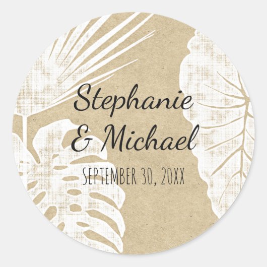 Sticker Rond Mariage de plage moderne simple Kraft tropical Lea (Devant)
