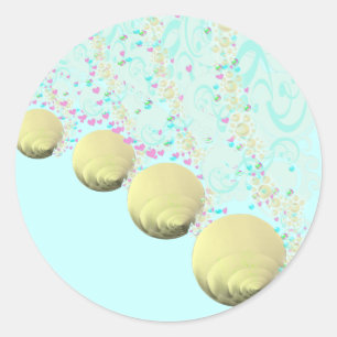 Sticker Rond Mariage de plage rose Blue Gold Seashell