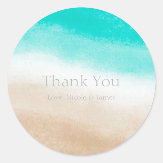 Sticker Rond Mariage de plage subtil aquarelle sarcelle et beig (Devant)
