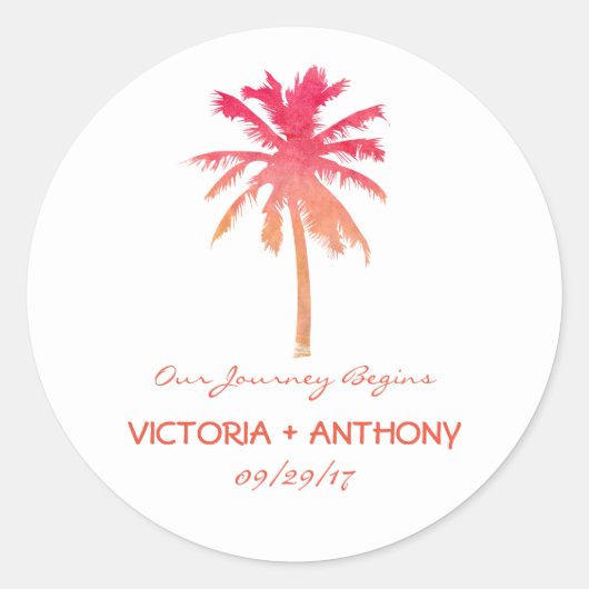 Sticker Rond Mariage de plage Tropical Sunset Palm Tree Beach (Devant)