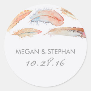 Sticker Rond Mariage de plumes d'aquarelle
