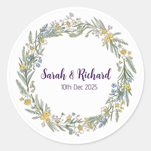 Sticker Rond Mariage de printemps Fleur sauvage rustique, Jardi (Devant)