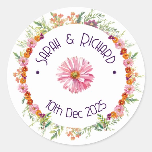 Sticker Rond Mariage de printemps Fleur sauvage rustique, Jardi (Devant)