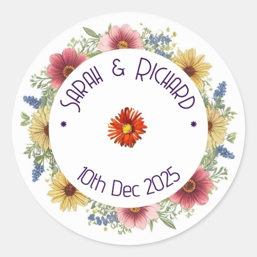 Sticker Rond Mariage de printemps Fleur sauvage rustique, Jardi (Devant)