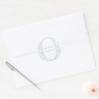 Sticker Rond Mariage de réception élégant avec des fleurs bleue