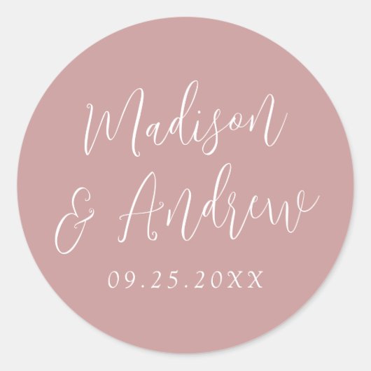 Sticker Rond Mariage de Rose personnalisé de script simple (Devant)