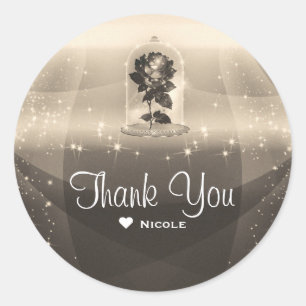 Sticker Rond Mariage de Rose Rouge Magique Enchanté Vintage