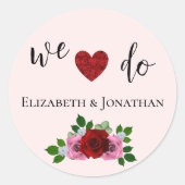 Sticker Rond Mariage de roses rouges et roses (Devant)