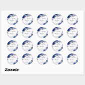 Sticker Rond Mariage de rubans bleu et argent de la marine chic (Feuille)