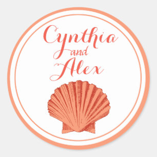 Sticker Rond Mariage de Scallop Seashell Beach   pêche