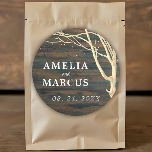 Sticker Rond Mariage de script blanc rustique en bois foncé d'h