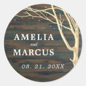 Sticker Rond Mariage de script blanc rustique en bois foncé d'h (Devant)