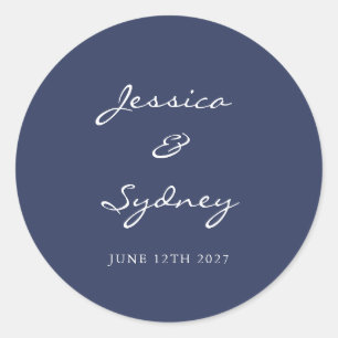 Sticker Rond Mariage de script bleu marine minimaliste personna
