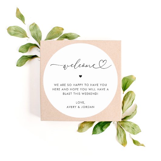 Sticker Rond Mariage De Script Coeur Bienvenue Hôtel Boîte De S