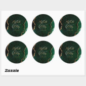 Sticker Rond Mariage de script d'agate d'or Emerald Green (Feuille)
