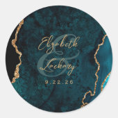 Sticker Rond Mariage de script d'agrégation d'or bleu turquoise (Devant)