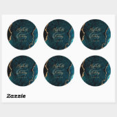 Sticker Rond Mariage de script d'agrégation d'or bleu turquoise (Feuille)