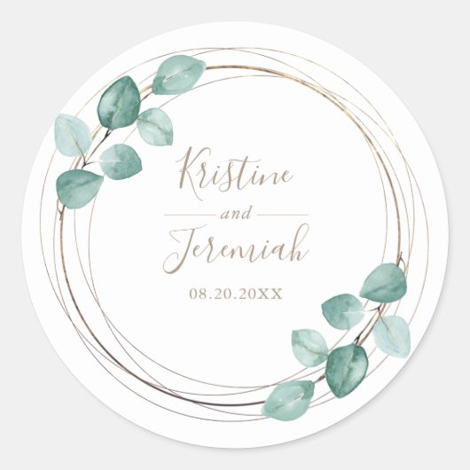 Sticker Rond Mariage de script de café Eucalyptus moderne (Devant)