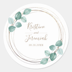 Sticker Rond Mariage de script de café Eucalyptus moderne