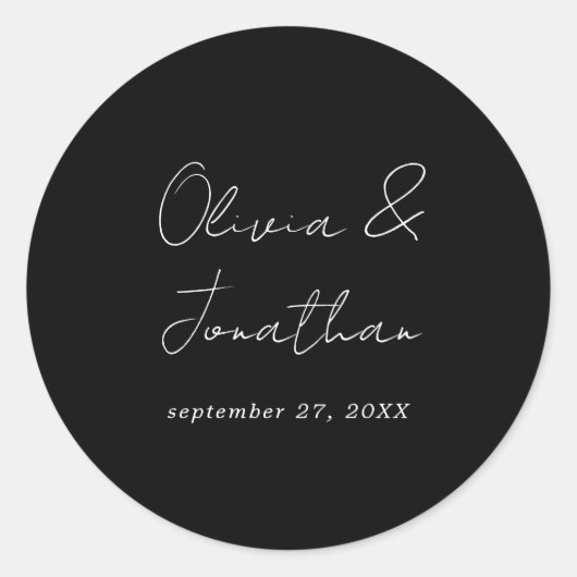 Sticker Rond Mariage de script de Cravate noire minimale simple (Devant)