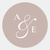 Sticker Rond Mariage de script de monogramme beige (Devant)