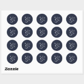 Sticker Rond Mariage de script de monogramme bleu marine (Feuille)