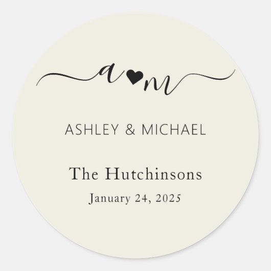Sticker Rond Mariage de script élégant Monogramme (Devant)